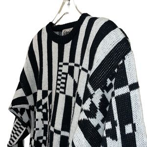 Vintage 80s GENESIS Black/Off White Sweater Sz M Made in Korea